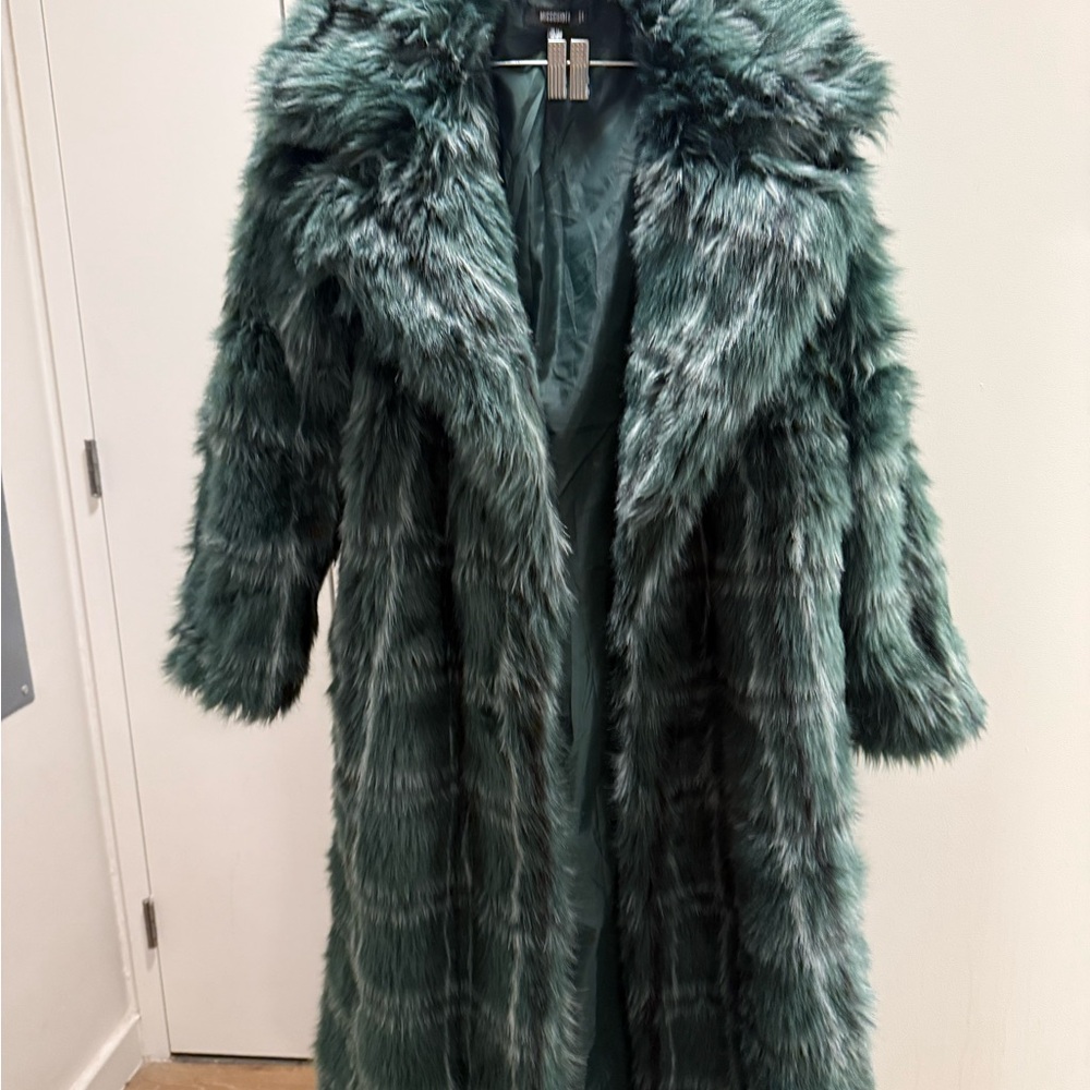 Missguided Green Teddy Jacket Plush Faux Fur Oversized